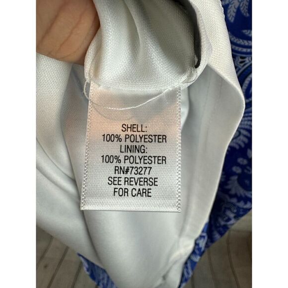 DANA BUCHMAN blue white sleeveless bodycon sheath lined dress size M NWT - Picture 9 of 11